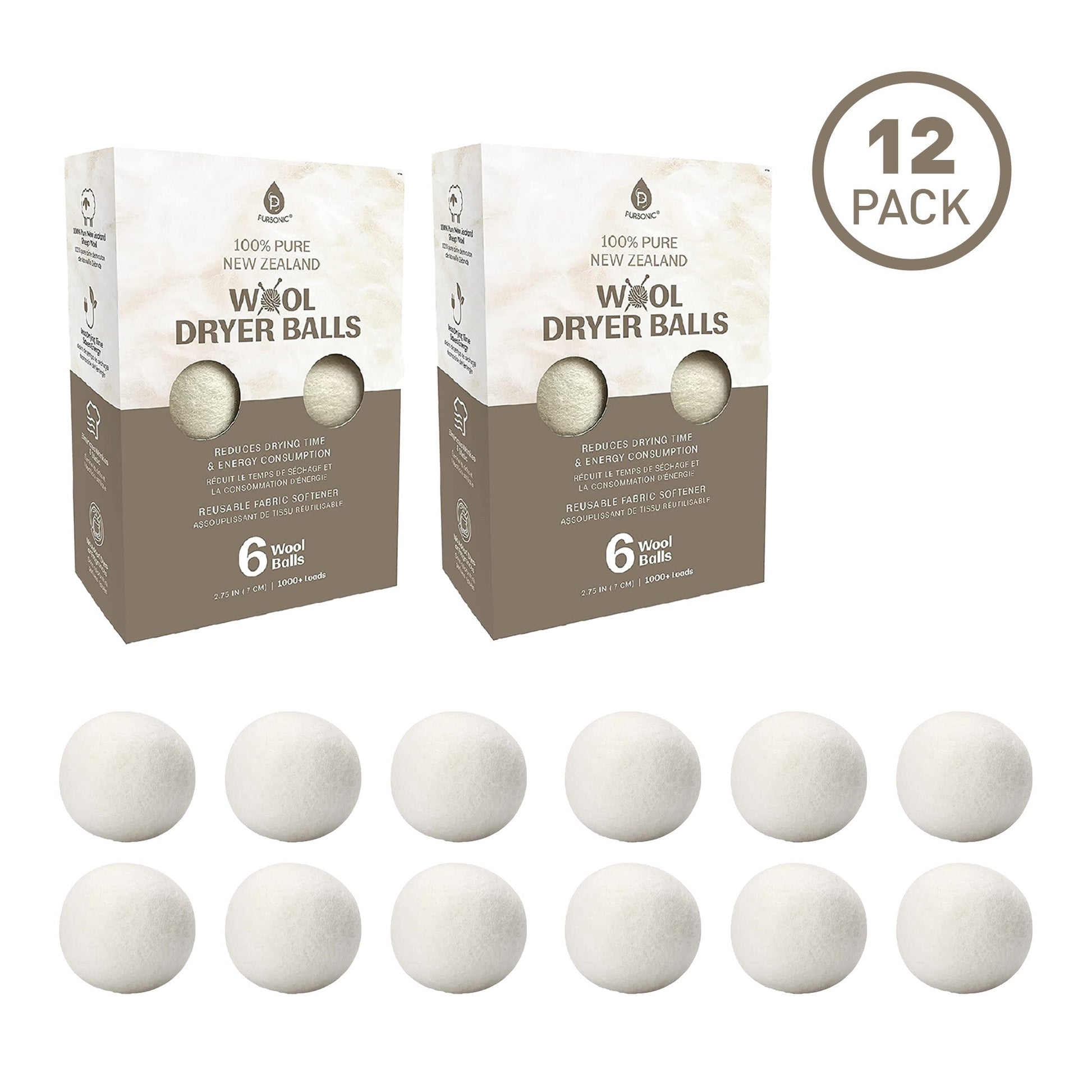Pursonic 100% Pure New Zealand Wool Dryer Balls - 12 Pack - Pursonic - Little Red General Store