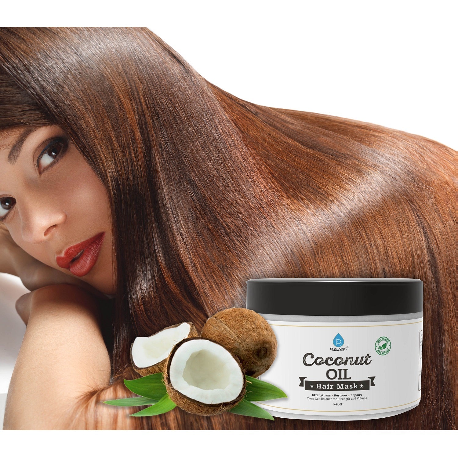 100% Natural Coconut Oil Hair Mask 10 Oz - Pursonic - Little Red General Store