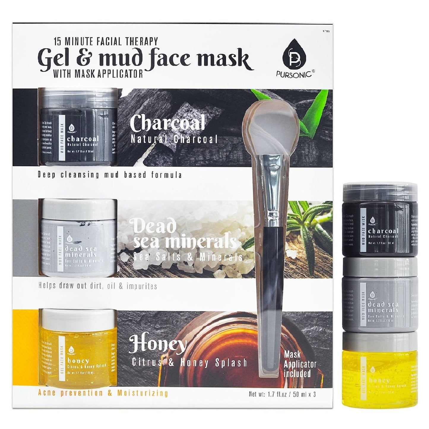 3 Pack Facial Therapy Mud Face Mask with Mask Applicator - Pursonic - Little Red General Store