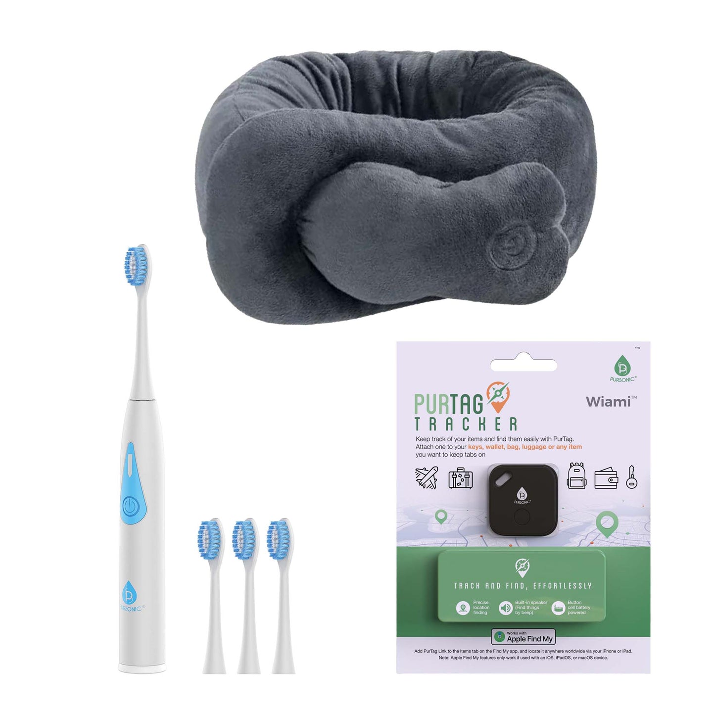 On - the - Go Travel Kit – Triple - Head Electric Toothbrush, Purtag Tracker, Portable Neck & Shoulder Massaging Wrap - Pursonic - Little Red General Store