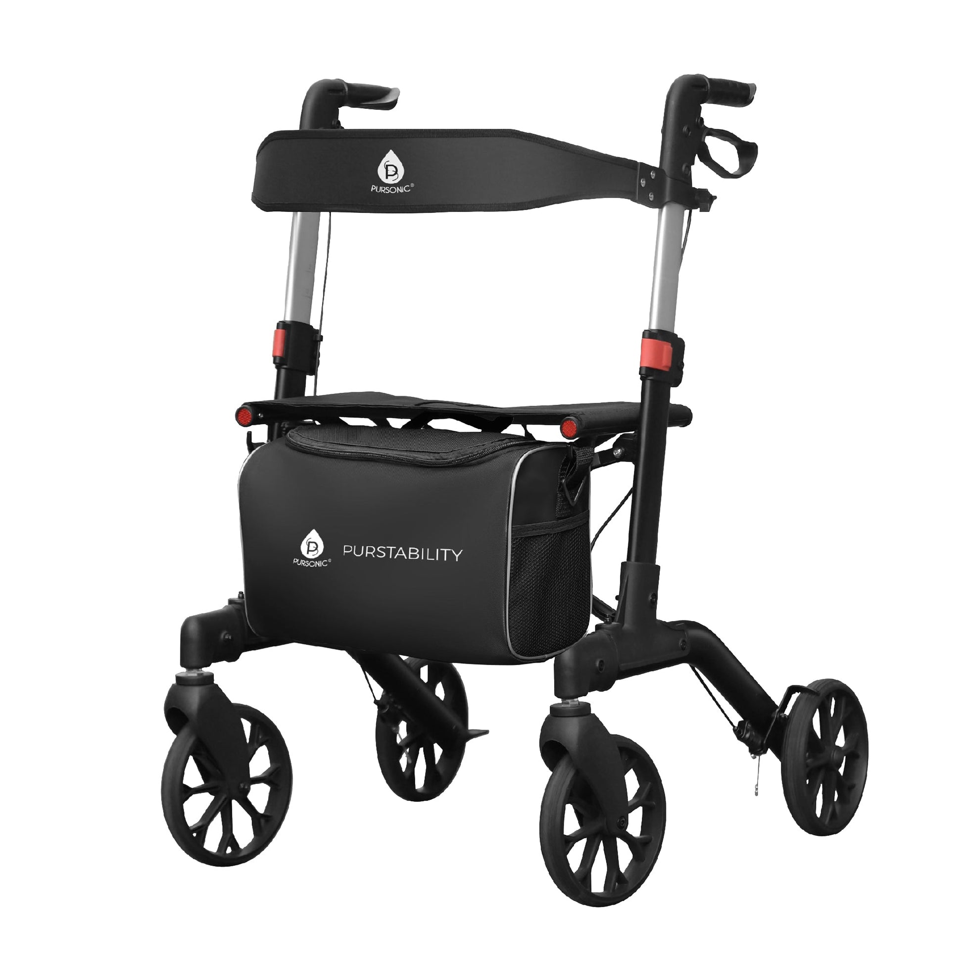 Foldable Wheeled Walker with Backrest and Bag - Adjustable Height, Lightweight, and Sturdy Design for Enhanced Mobility Support - Pursonic - Little Red General Store