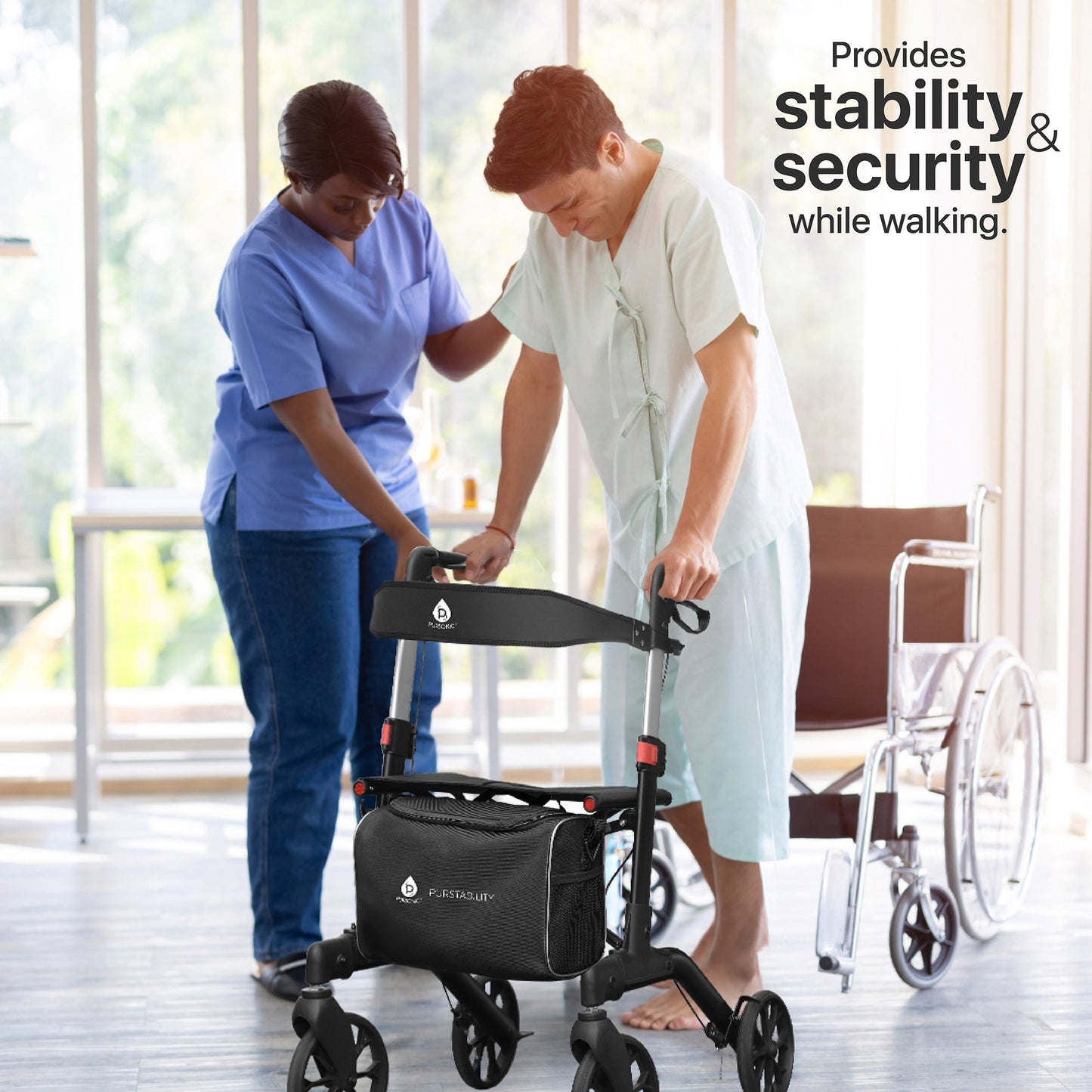 Foldable Wheeled Walker with Backrest and Bag - Adjustable Height, Lightweight, and Sturdy Design for Enhanced Mobility Support - Pursonic - Little Red General Store