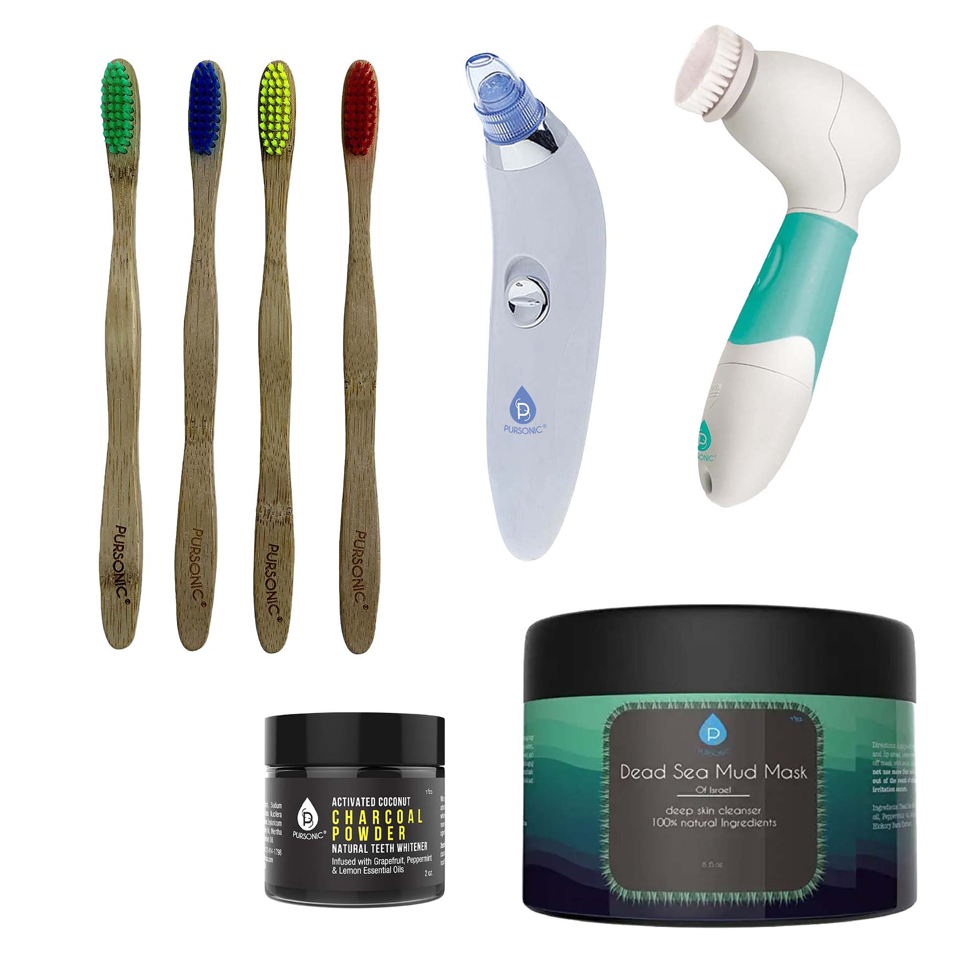 Pursonic Daily Detox Set - Pore Vacuum, Bamboo Toothbrushes, Charcoal Powder, Facial & Body Brush, and Dead Sea Mud Mask - Pursonic - Little Red General Store
