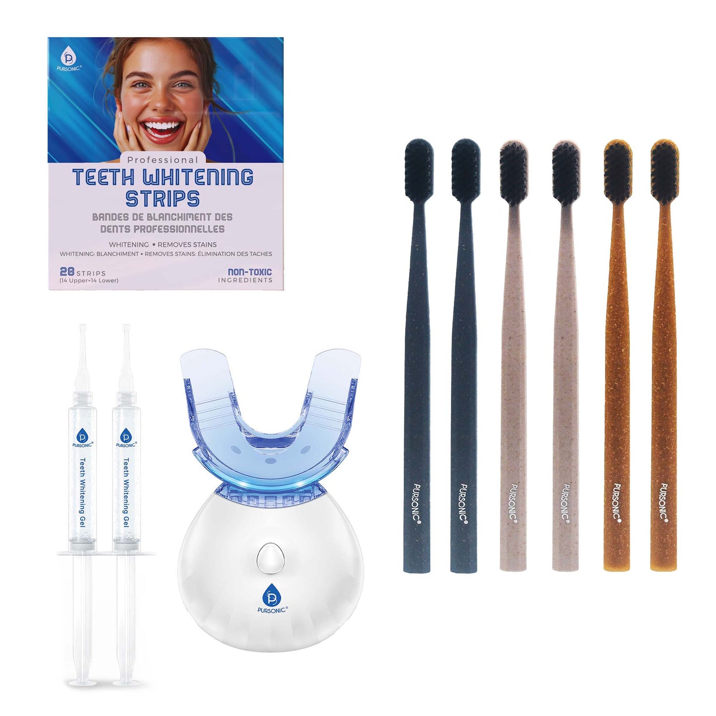 Pursonic LED Teeth Whitening Solution, Whitening Strips & Charcoal Toothbrush Bundle - Pursonic - Little Red General Store