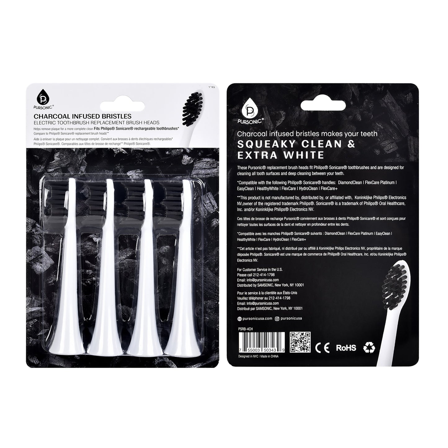 Pursonic Replacement Toothbrush Heads Charcoal Infused Bristles, Compatible with Philips Sonicare Electric Toothbrush Handles - Pack - Pursonic - Little Red General Store