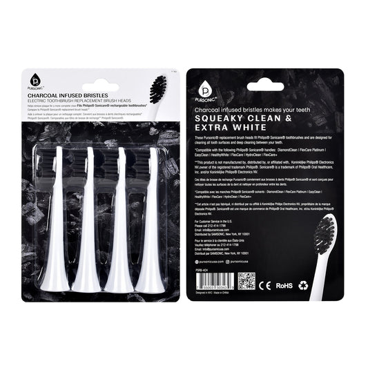 Pursonic Replacement Toothbrush Heads Charcoal Infused Bristles, Compatible with Philips Sonicare Electric Toothbrush Handles - Pack - Pursonic - Little Red General Store