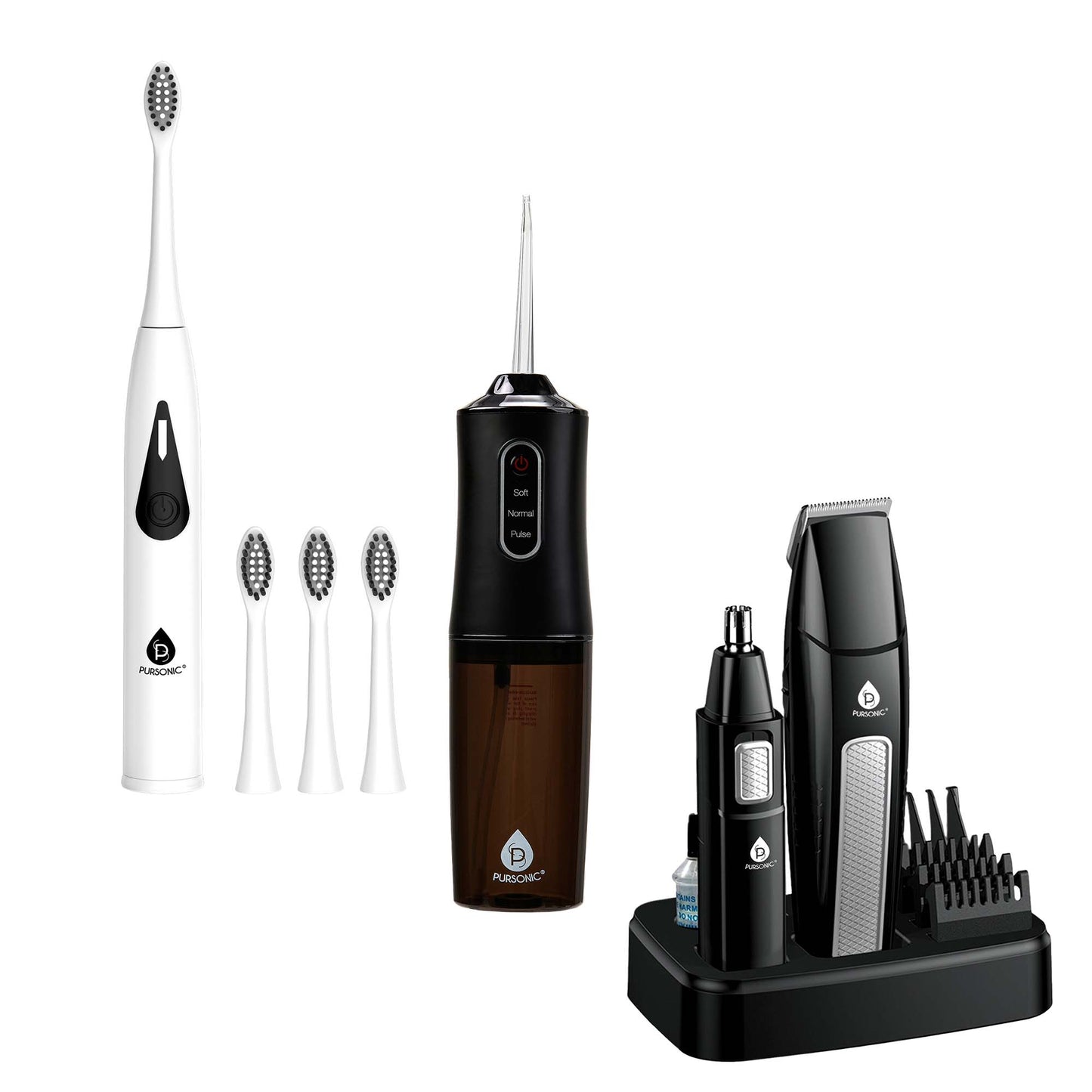 Mario Lopez Ultimate Grooming & Oral Care Bundle: Men's Grooming Kit, Triple - Head Electric Tooth Wizard, and USB Water Flosser - Pursonic - Little Red General Store