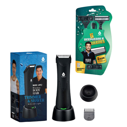 Mario Lopez Wireless Body Hair Trimmer & Shaver and Mario Lopez Disposable Razors - 3 Blade Shaving Surface Technology - Pursonic - Little Red General Store