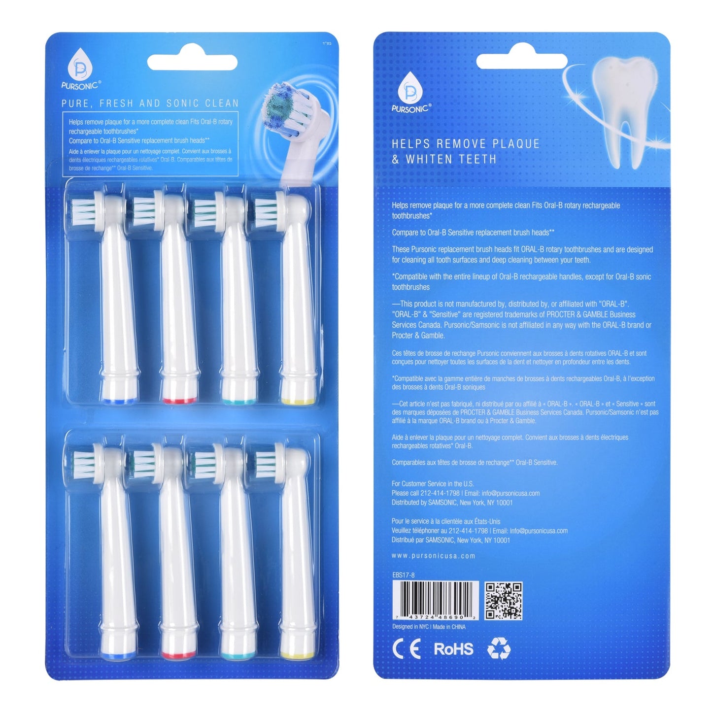 Pursonic 8 Pack Power Sensitive Replacement Brush Heads for Oral - B, 8 Count - Pursonic - Little Red General Store
