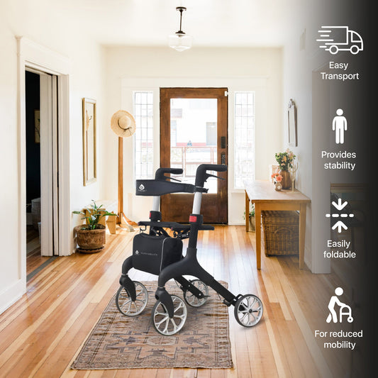 Foldable Wheeled Walker with Adjustable Height, 9 - Inch Front and 8 - Inch Rear Wheels, 300 lb Capacity - Pursonic - Little Red General Store