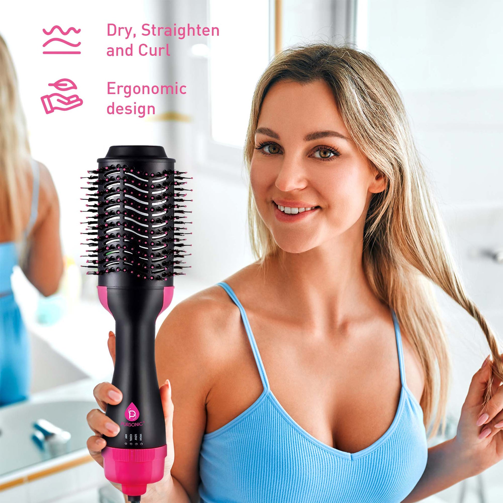 Hair Styling Power Bundle: One Step Hair Dryer & Volumizer Brush + Professional Salon Quality Flat Iron Hair Straightener With Free Travel Straightener - Pursonic - Little Red General Store