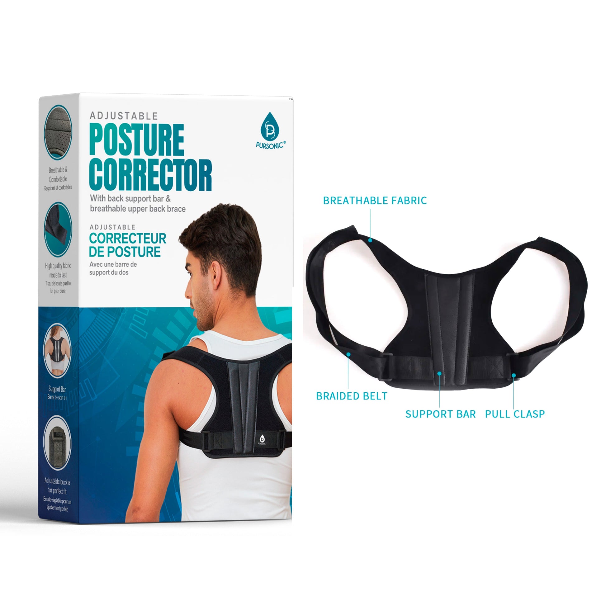 Adjustable Posture Corrector With Back Support Bar & Breathable Upper Back Brace - Pursonic - Little Red General Store