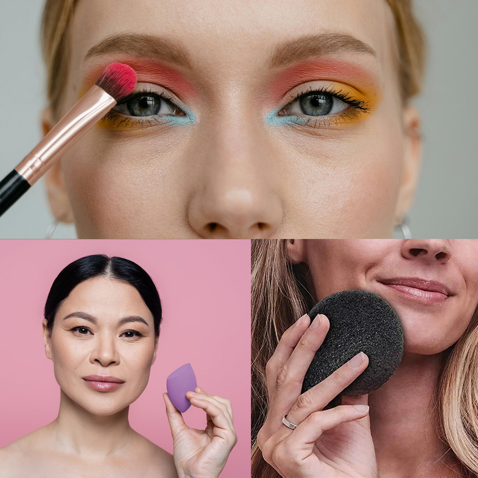 Beauty Essentials Bundle: Facial Makeup Blender Sponge + Natural Facial Konjac Sponge Duo Set(3 pack) + 5 Pcs Studio Makeup Brush Set (Black) - Pursonic - Little Red General Store