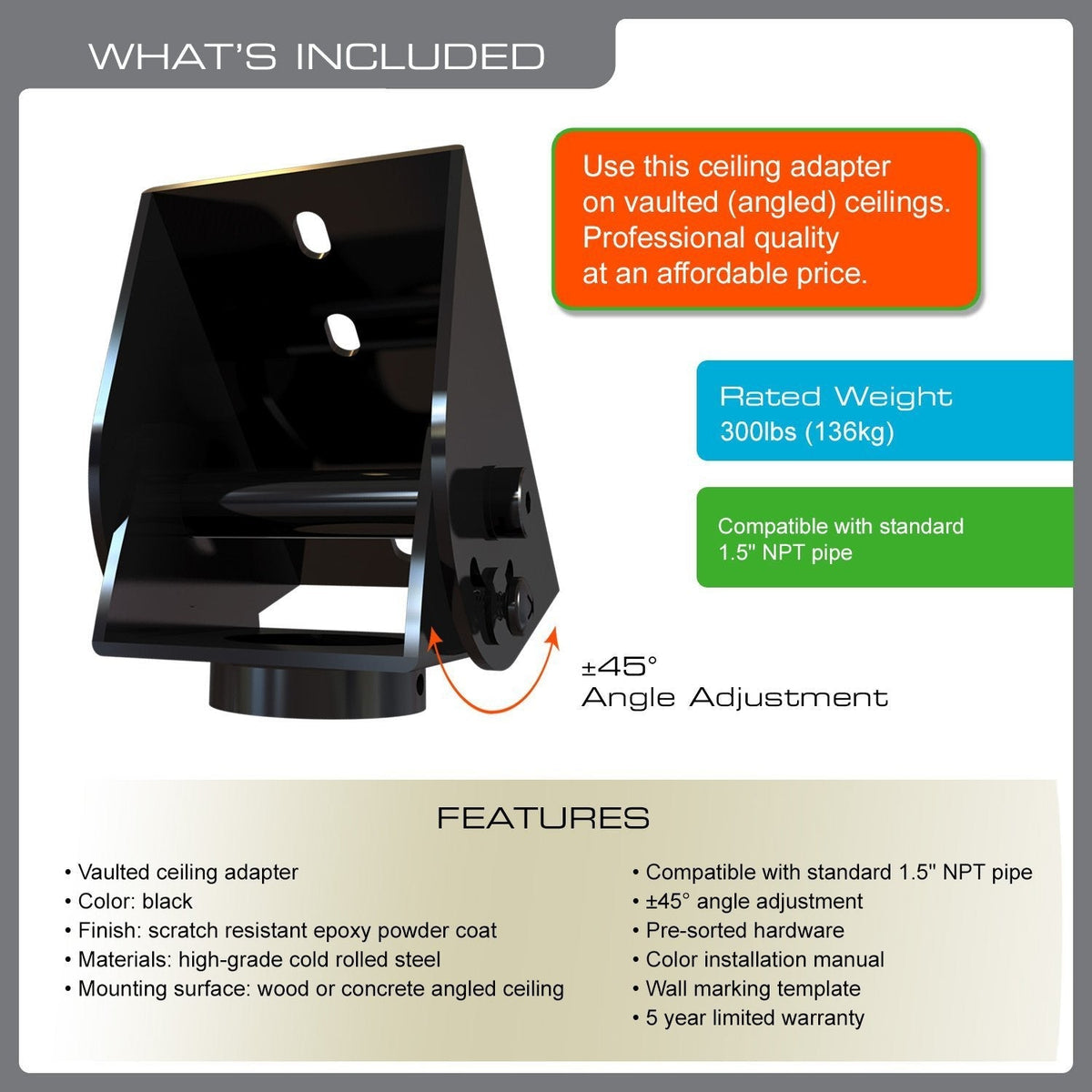 QualGear Sloped Ceiling Adapter, Black, QG-PRO-PM-VCA-B