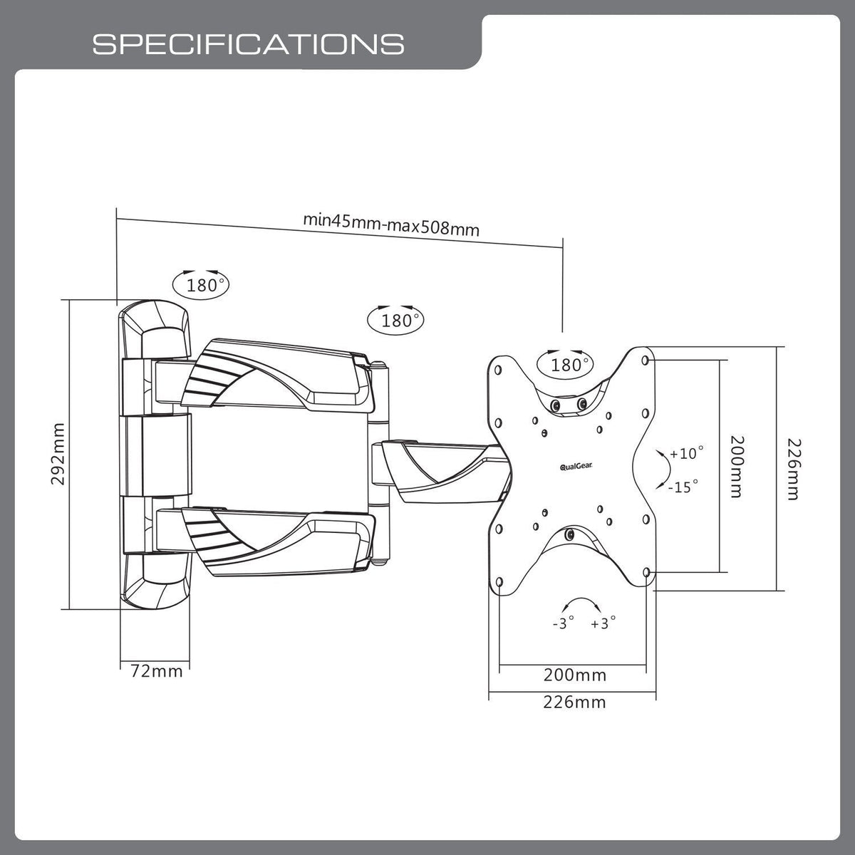 QualGear 23-42 in Full Motion TV Wall Mount, Low Profile, White, QG-TM-005-WHT