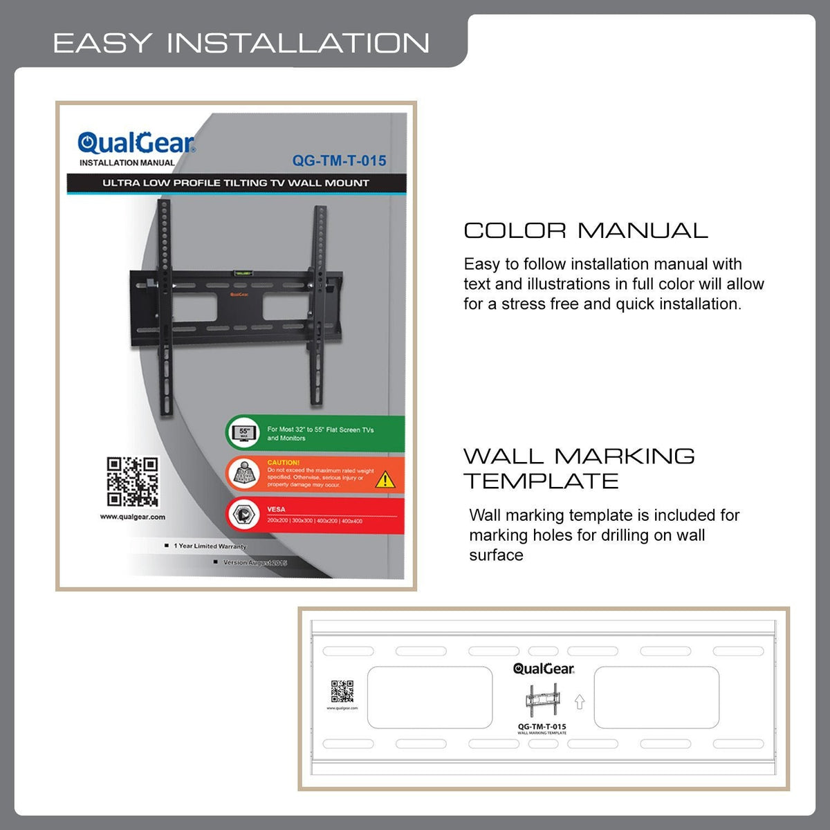 QualGear 23-47 in Tilting TV Wall Mount, Low Profile, Black, QG-TM-T-015