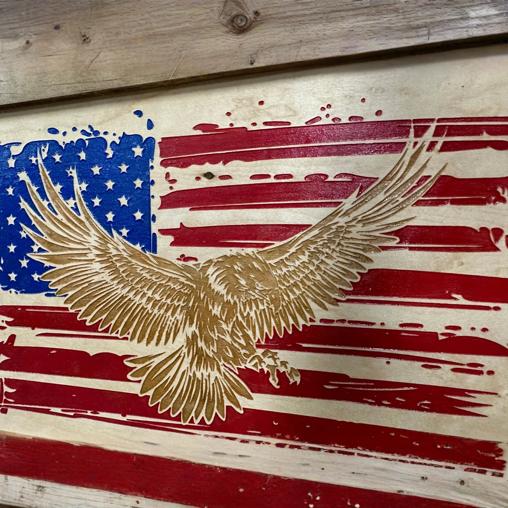 Bald Eagle & American Flag Patriotic Decorative Wall-Mounted Secure Gun Cabinet
