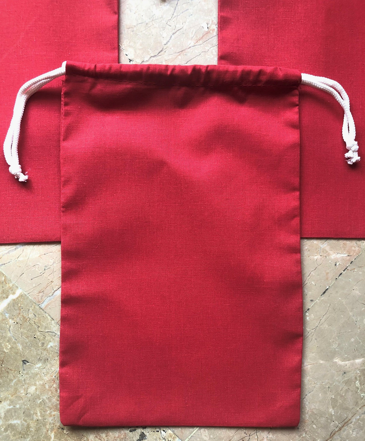 2x3 Inches Reusable Eco-Friendly Cotton Double Drawstring Bags Red Color