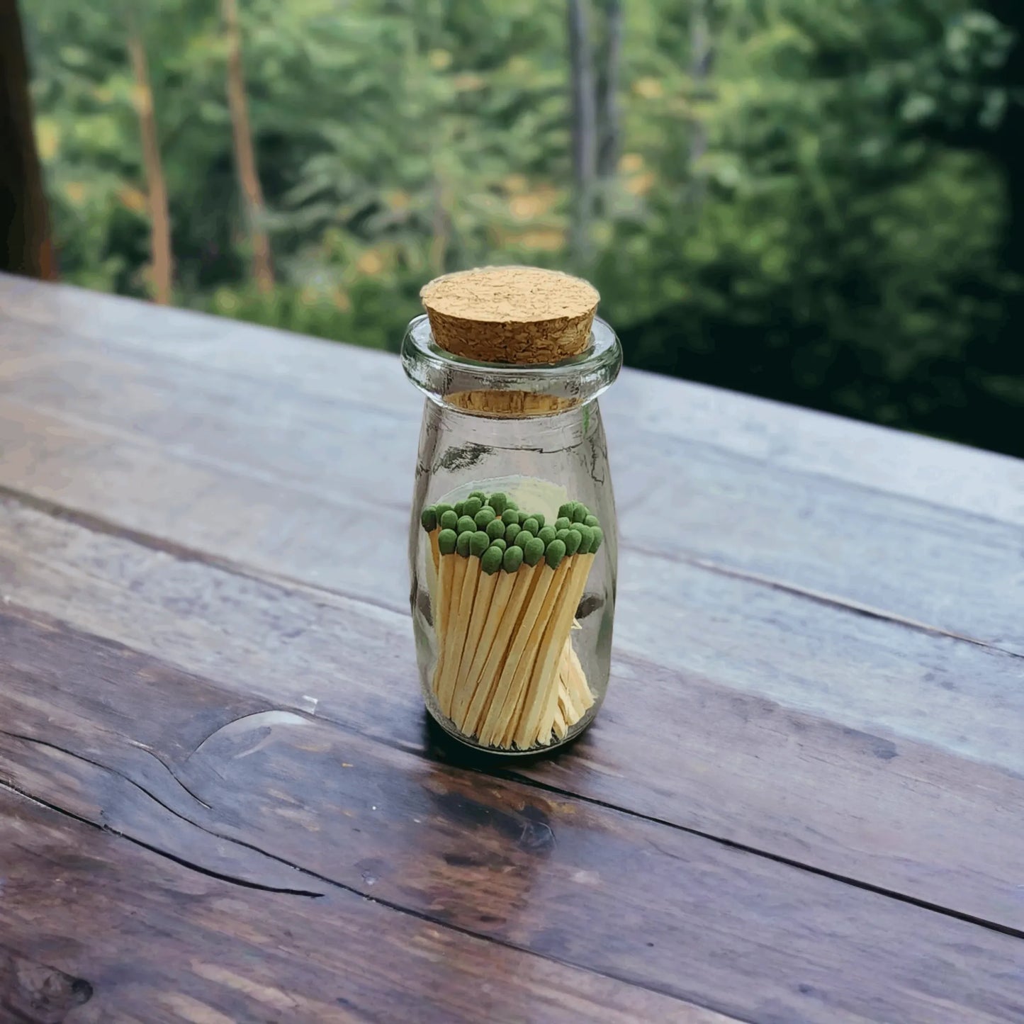 Apothecary matches in a glass tincture bottle with cork top firestarter fireplace rustic black cauldron