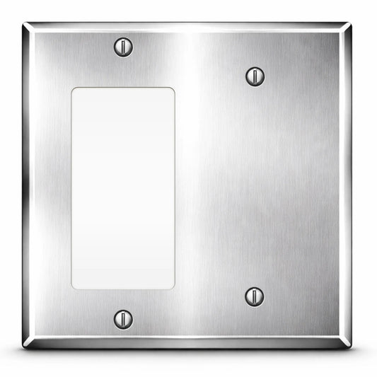 2 Gang Stainless Steel Combination Rocker Switch and Blank Wall plate