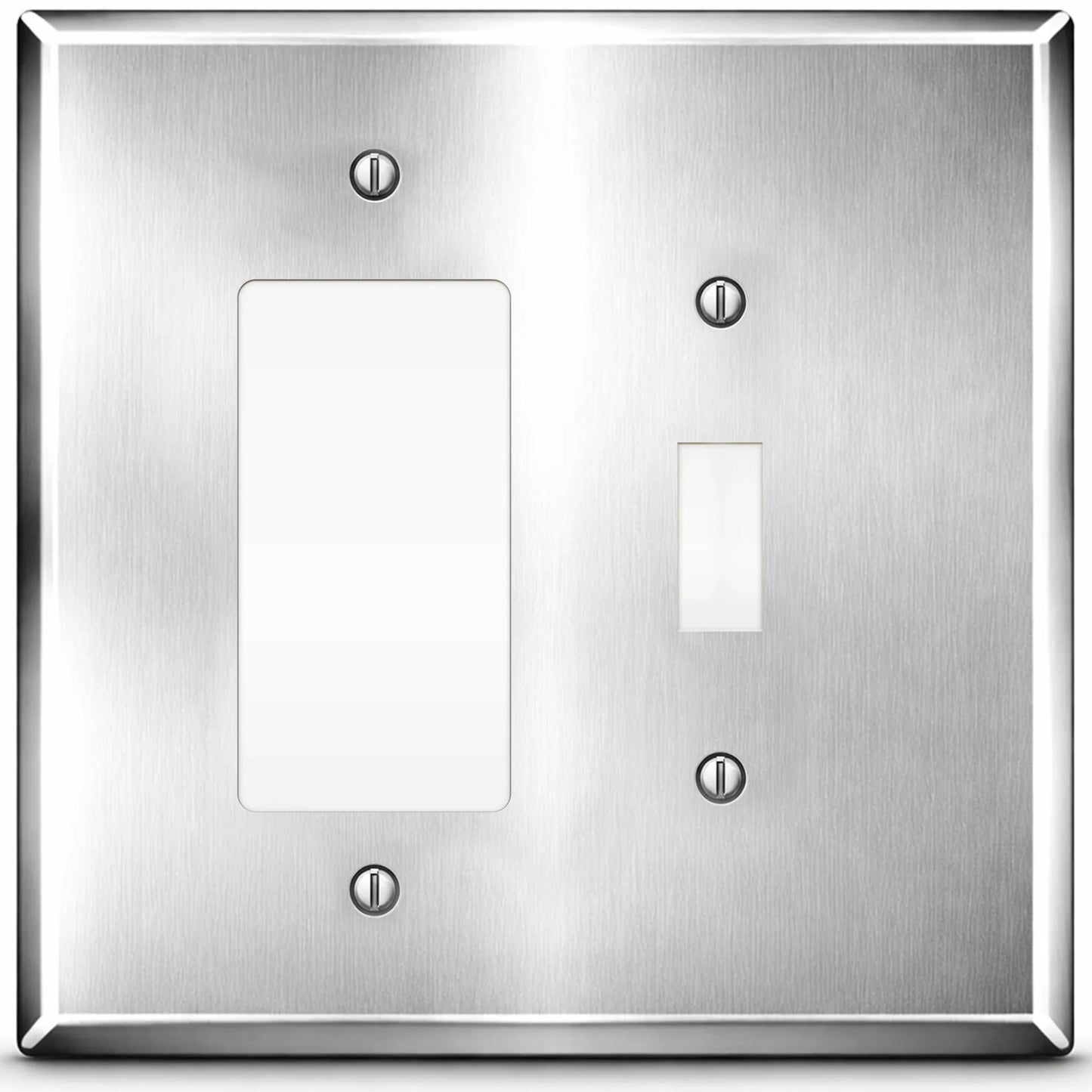 2-Gang Jumbo Oversize Stainless Steel Metal Wall Plate – 1 Decora® (Rocker/GFCI) + 1 Toggle Switch