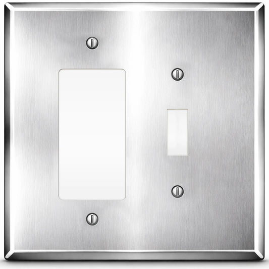 2-Gang Jumbo Oversize Stainless Steel Metal Wall Plate – 1 Decora® (Rocker/GFCI) + 1 Toggle Switch