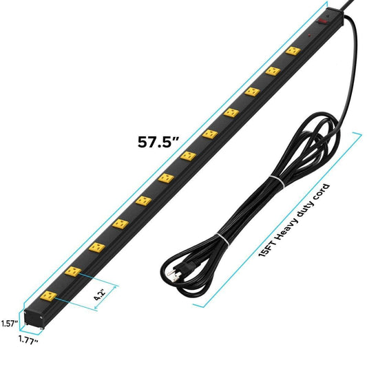 CRST 4.2" Wide Spaced 12 Outlets Mountable Metal Power Strip Surge Protector, 15FT Power Cord, Mounting Brackets Included