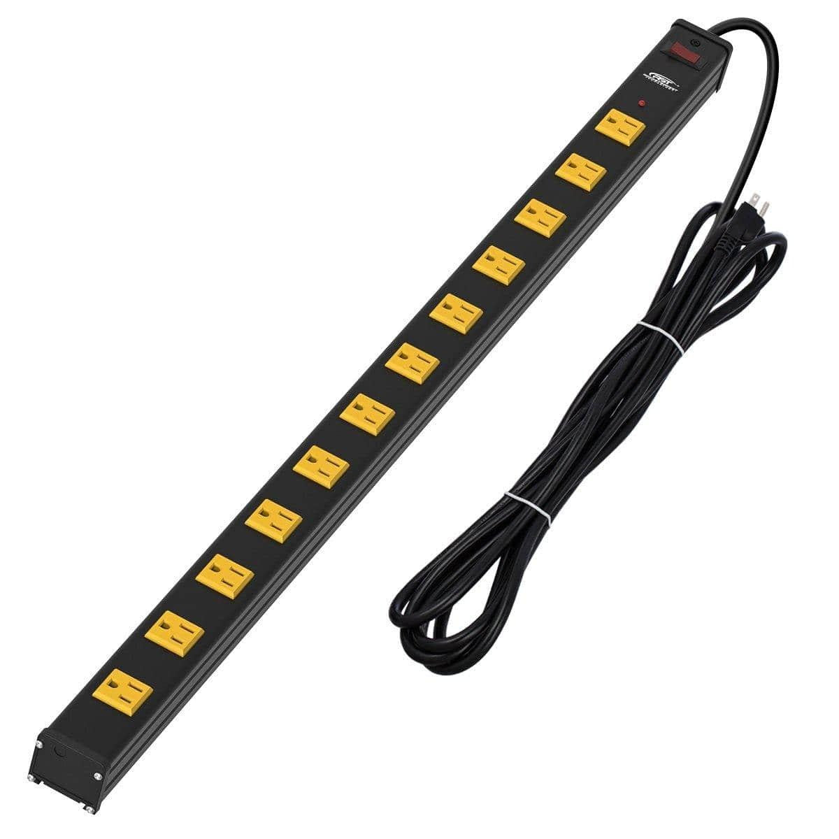 CRST Wideoutlets 2.6" Wide Spaced 12 Outlets Mountable Metal Power Strip Surge Protector with 1800 Joule Protection & EMI Filter Heavy Duty Construction 15A Circuit Breaker Included