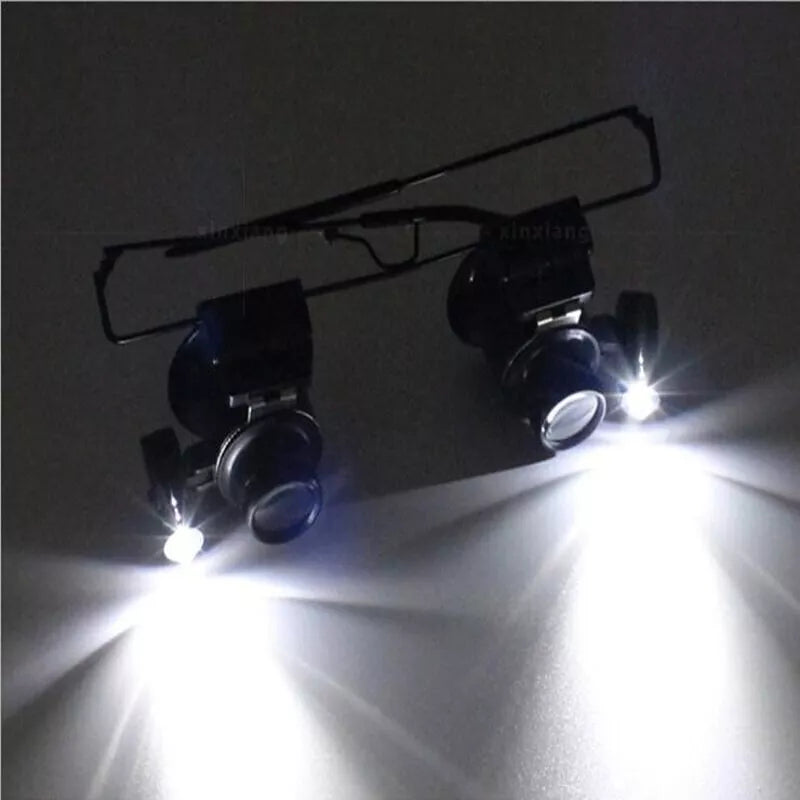 20X LED Lighted Eyeglass Loupe – Dual Magnifying Glasses, Hands-Free Magnifier with Adjustable Lens