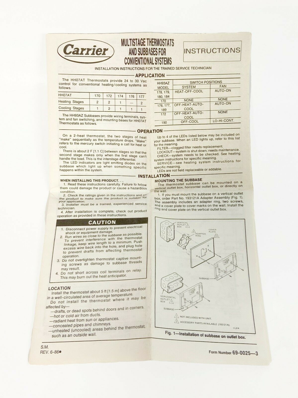 Honeywell T874A 1366 Heat / Cool Thermostat