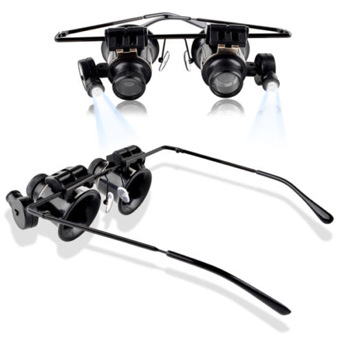 20X LED Lighted Eyeglass Loupe – Dual Magnifying Glasses, Hands-Free Magnifier with Adjustable Lens