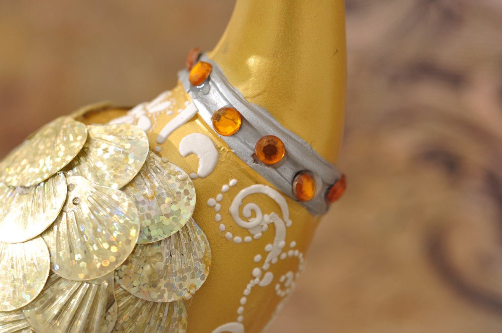Exquisite Pair of Hand Painted Peacock Sculptures - Gold & Silver - Samiksha's - Little Red General Store