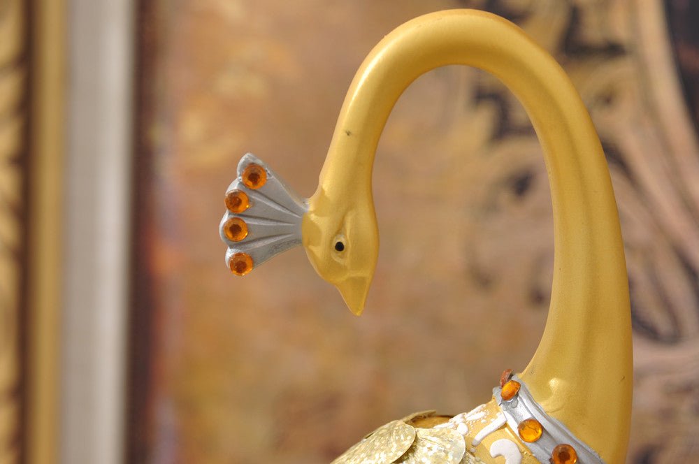 Exquisite Pair of Hand Painted Peacock Sculptures - Gold & Silver - Samiksha's - Little Red General Store
