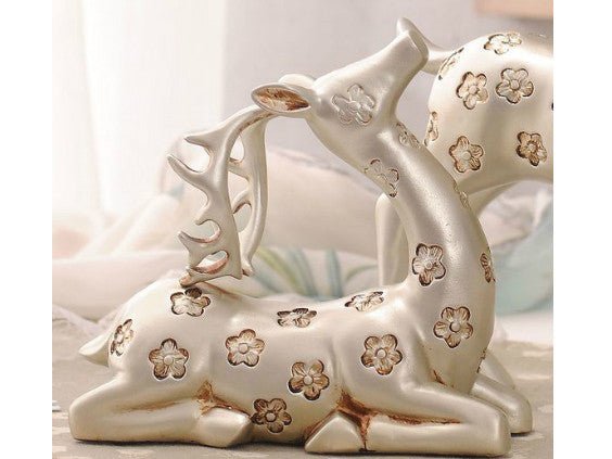 Elegant Pair of Silver Gazing Deer Sculptures with Antlers - Samiksha's - Little Red General Store