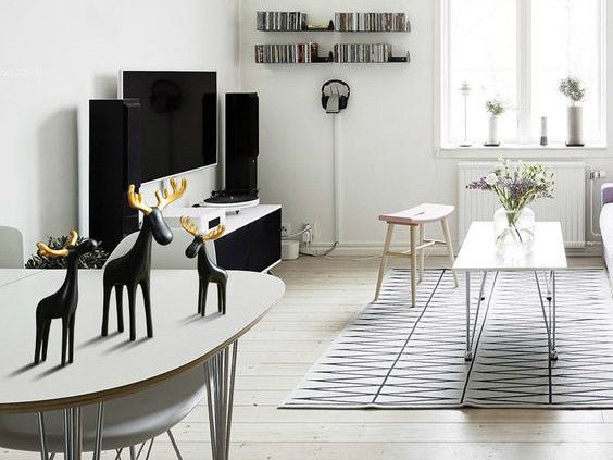 Family of Three Black Reindeer Sculptures with Golden Antlers - Samiksha's - Little Red General Store
