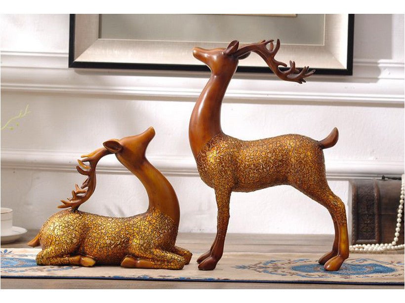 Large Pair of Brown Deer Sculpture with Antlers - 16" tall - Samiksha's - Little Red General Store
