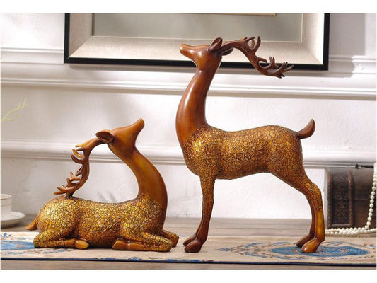 Large Pair of Brown Deer Sculpture with Antlers - 16" tall - Samiksha's - Little Red General Store