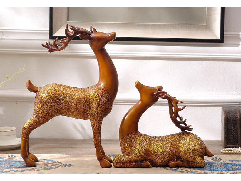 Large Pair of Brown Deer Sculpture with Antlers - 16" tall - Samiksha's - Little Red General Store
