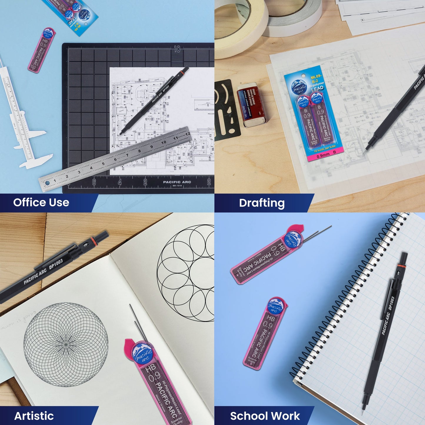 Pacific Arc Mechanical Pencil Refill lead,-  0.9mm - 72 leads - For Art, Sketching, Technical Drawing