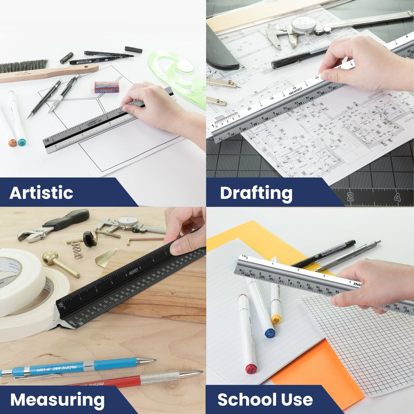 Pacific Arc - Professional Aluminum Triangular Scale - Architecture Scale - 12 inch / 30cm or 4 inch/ 10cm - For students and professionals - Great for Drafting, Architecture, Engineering, and Art