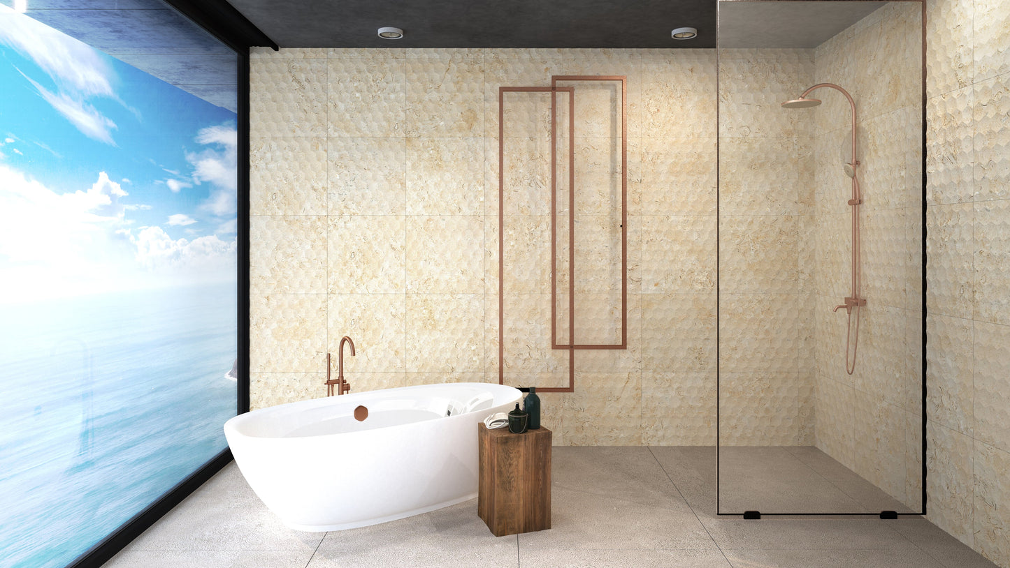 Seabed Limestone Field Dimensional Carved Stone HEXAGON Wall Tile - Livfloors Collection