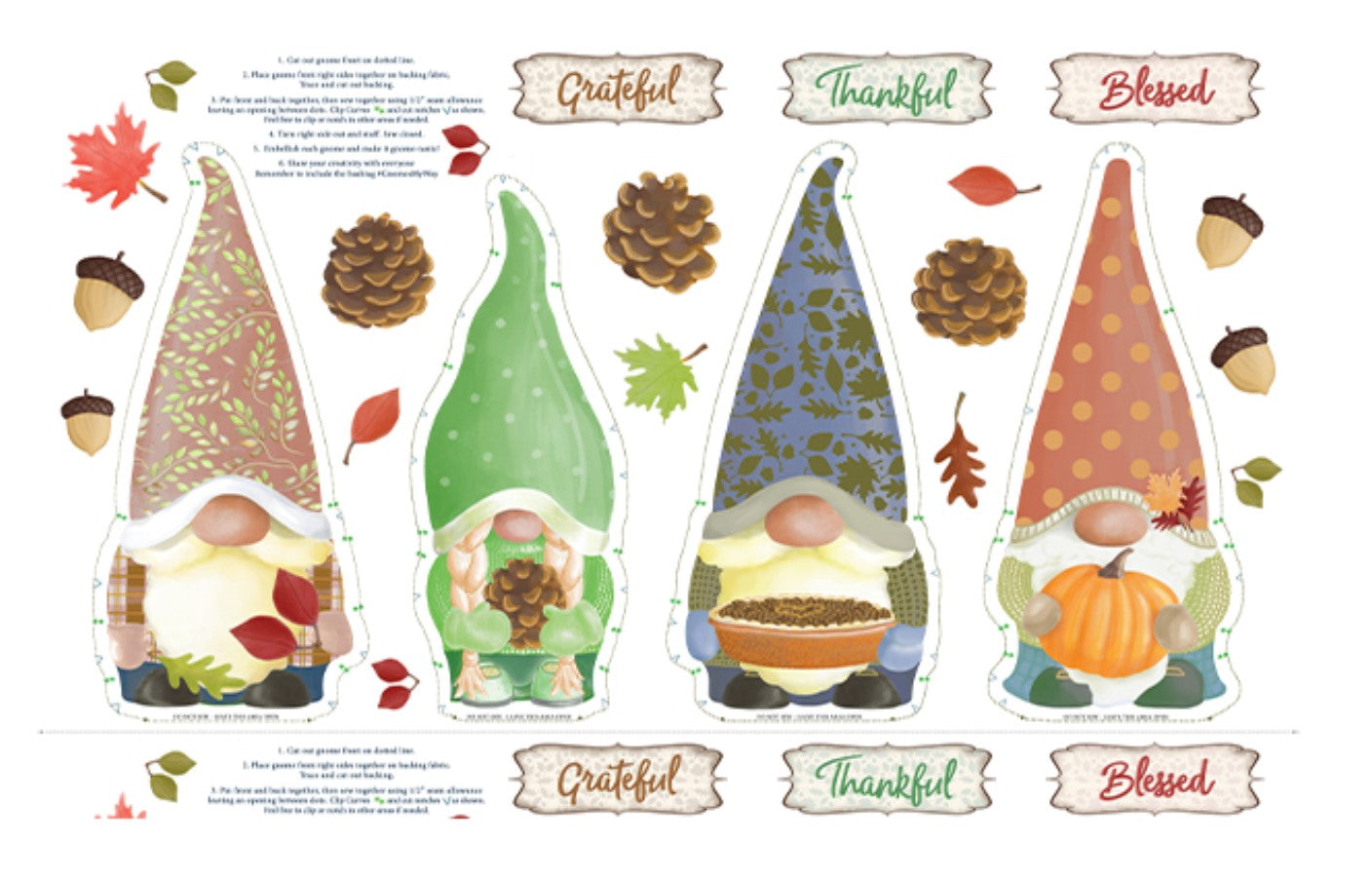 Benartex Falling For Gnomes Panel On White Thanksgiving 100% Cotton Fabric - Seasonal Fabrics - Little Red General Store