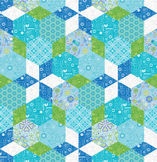 Benartex Sewing Room 2 Hexagons Lake Novelty 100% Cotton Fabric - Seasonal Fabrics - Little Red General Store