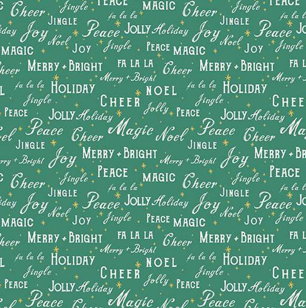 Christmas Text Green Holiday Cheer Riley Blake 100% Cotton Price Per Yard - Seasonal Fabrics - Little Red General Store