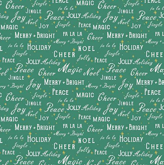 Christmas Text Green Holiday Cheer Riley Blake 100% Cotton Price Per Yard - Seasonal Fabrics - Little Red General Store