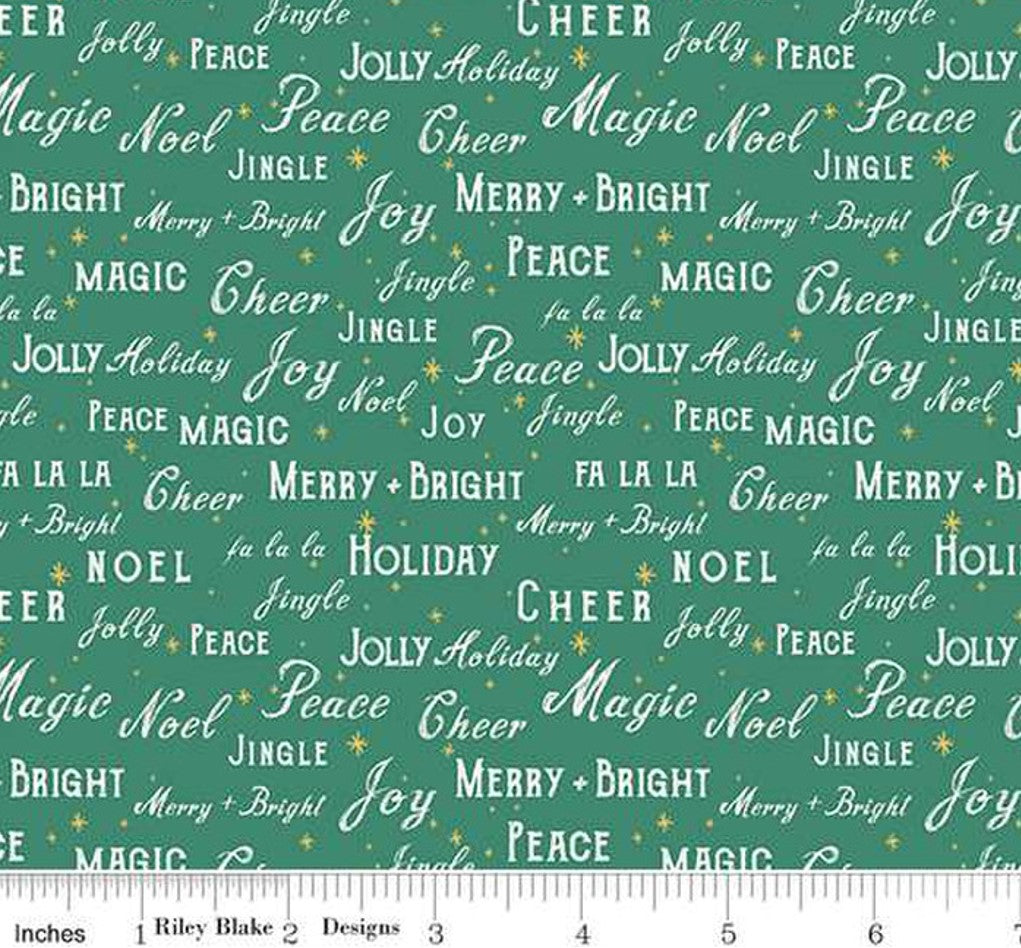 Christmas Text Green Holiday Cheer Riley Blake 100% Cotton Price Per Yard - Seasonal Fabrics - Little Red General Store