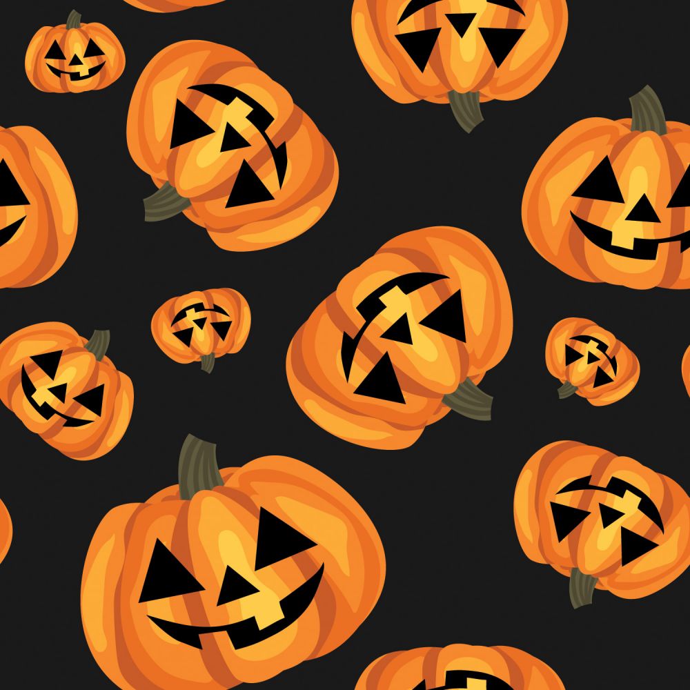 45 x 36 Halloween Happy Pumpkins on Black 100% Cotton Fabric - Seasonal Fabrics - Little Red General Store