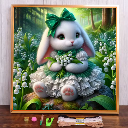 Embroidery Cross Stitch Kit Pre - printed Easter Bunny Rabbit 8 in x 8 in 14 CT - Seasonal Fabrics - Little Red General Store