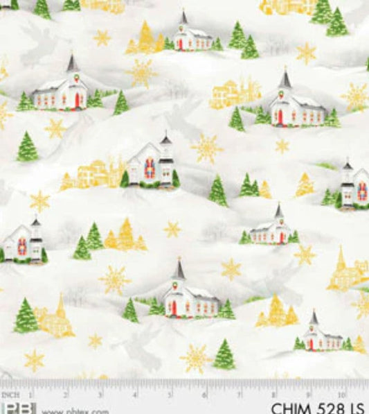 44 x 36 Christmas Snow Village on Ivory 100% Cotton Fabric - Seasonal Fabrics - Little Red General Store