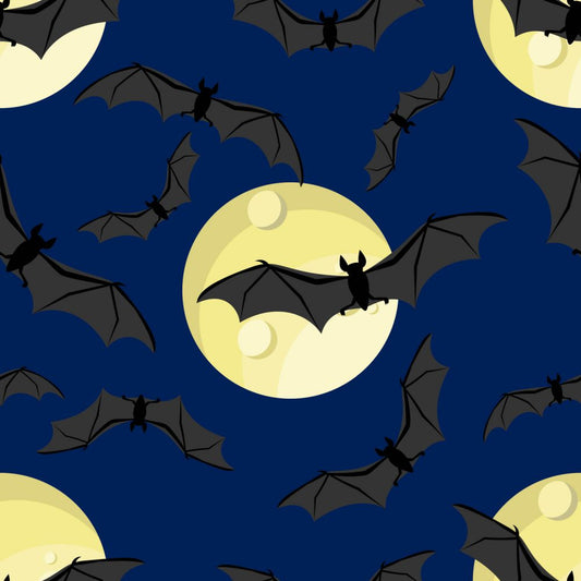 45 x 36 Halloween Bats Full Moon on Blue 100% Cotton Fabric - Seasonal Fabrics - Little Red General Store